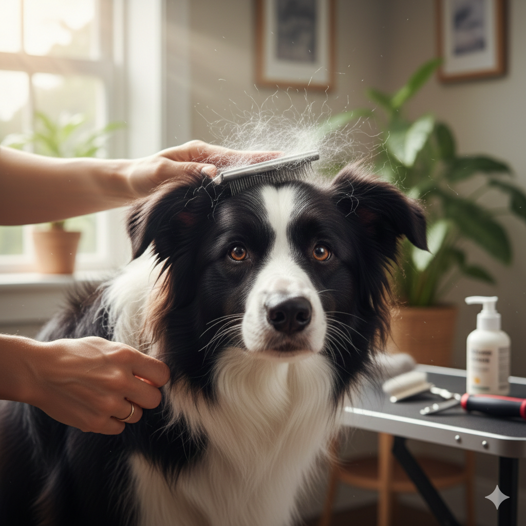 A-pelagem-densa-do-Border-Collie-requer-cuidados-regulares-para-se-manter-saudavel Border Collie: Inteligência e Desafios na Raça nº 1 em Energia