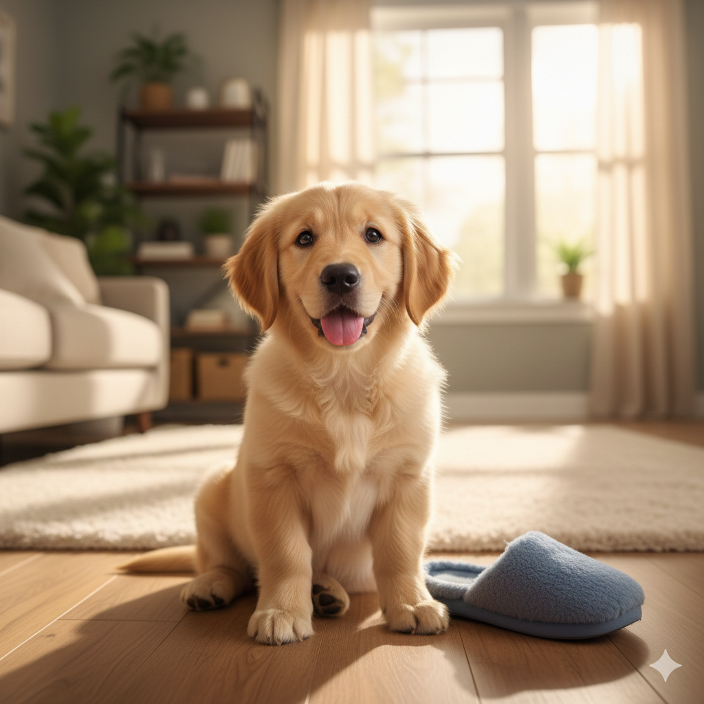 golden-retriever-filhote-brincando-casa Golden Retriever Filhote: O cãozinho que alegra sua vida.
