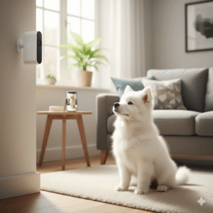 Cachorro filhote olhando com atenção, representando o momento de escolher o nome do cachorro perfeito.