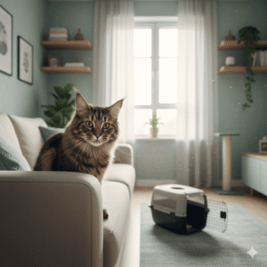 Gato sentado em frente a uma janela ensolarada observando o exterior, representando o passo a passo para adaptar gato adulto ao novo lar com tranquilidade.